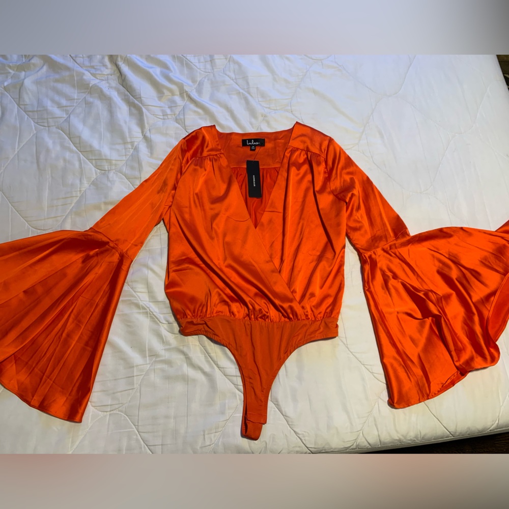 Lulus Orange Satin Long Sleeve Body Suit